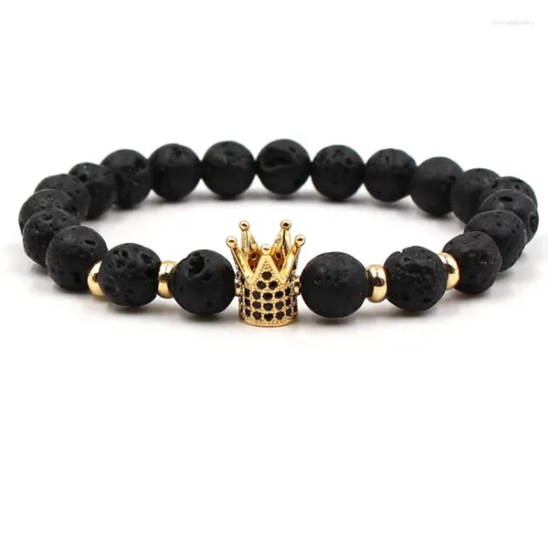 Strand 2024 Trendy Natural Black Vulcânico Lava Bracelets de Pedra Pulseira Pavimenta Coroa Coroa Para Menwomen Charme Jóias