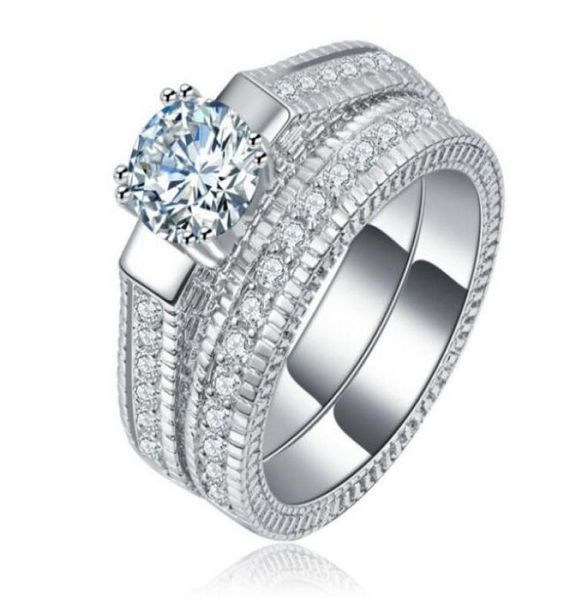 SONA SONA SINTETICA DIAMENTO NOVAGEM ANEL MONTAGEM 18K WHITE GOLD CASAMENTO ANEL RING COMBILAÇÃO DUPLA CAMADA 4479913