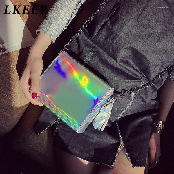 Umhängetaschen Hologramm Laserkette Tasche Tassels Messenger Frauen Handtasche 2024 Mode Süßigkeiten Farbe Crossbody