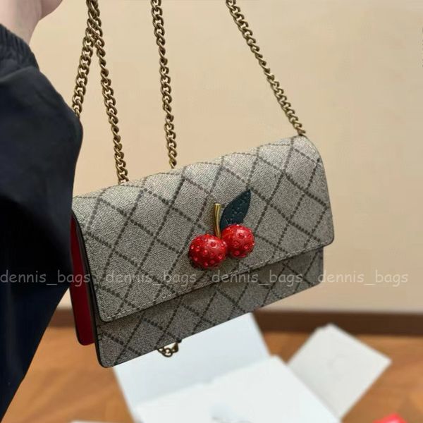 Women Crossbody Bags Designer Cherry Fashion Vintage Leinwand Patchwork Lederkette Damen Cross Body Umhängetasche