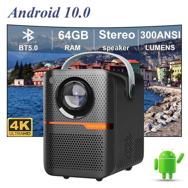 Проекторы Hongtop P11 Smart Projector 1080p Android 10.0 Mini Portable Wi -Fi Home Theatre 720p Подходит для Samsung Apple Outdoor 4K Movie Projector J240509