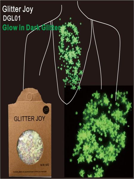 DGL01 Glow a forma a stella in viso luminoso scuro e paillettes cosmetici per glitter cosmetici Make Up Body Carnival Decor1269605