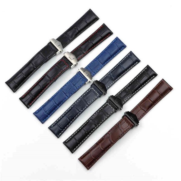 20mm 22mm echte Leder -Uhrenbänder für Tag Heuer Carrera Serie Watch Armband Armband Klappschnalle Accessoires 229n