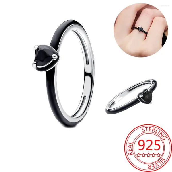 Rings de cluster minimalista 925 prata esterlina me preto chakra coração anel de jóias legais acessórios para festas de rock feminino