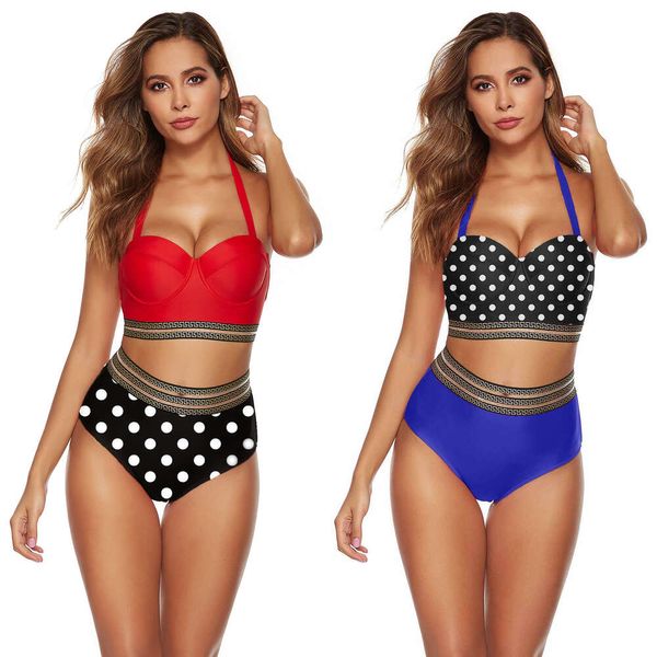 Swimwear femminile 2023 Nuovo costume da bagno sexy a pois in bikini oversize sexy diviso il costume da bagno ad alta vita