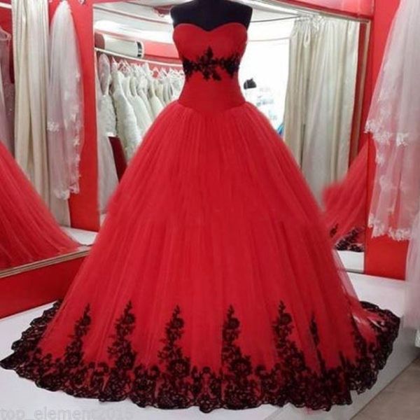 Novos vestidos de noiva góticos de chegada vestido de bola inchada de bola vermelha e preta Apliques de tule suave vestidos de noiva