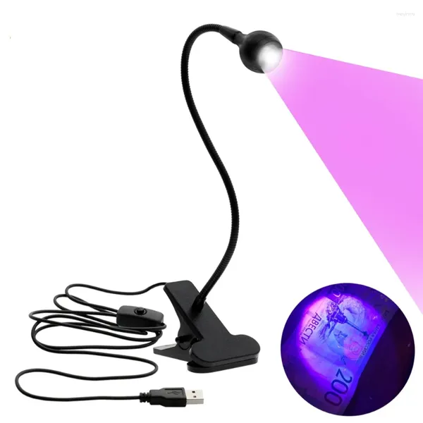 Lâmpadas de mesa USB Desk LED Light Mini Clip-On Flexível Lâmpada UV Brilhante Glue Ajusta Secador de unhas Detector de produto com interruptor