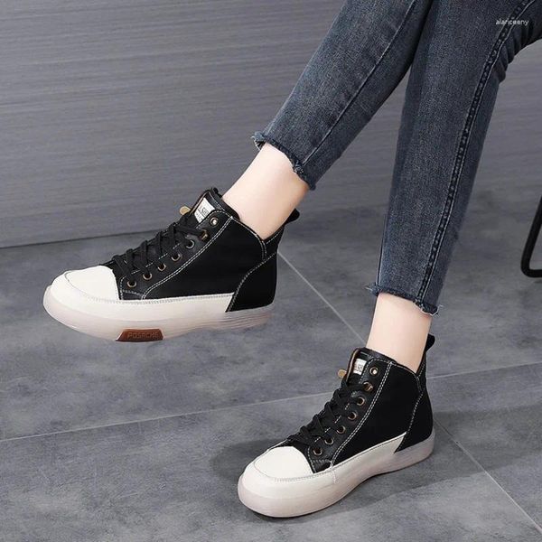 Sapatos casuais Mulheres de couro genuíno, solteiro, tênis de jogging tênis altos tênis jovens tênis retro vulcanizados women flems botas botas