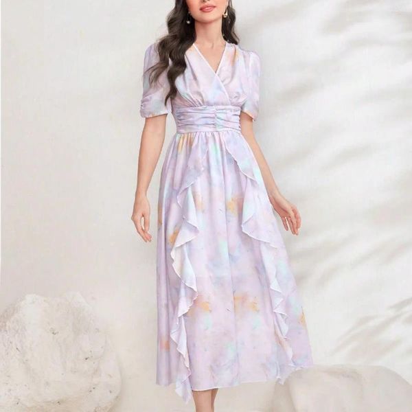 Partykleider Digital Blumendruck von Frauen mit kurzem Kleid mit V-Ausschnitt mit lockerer Taille und feenhafter Frühling für Frauen