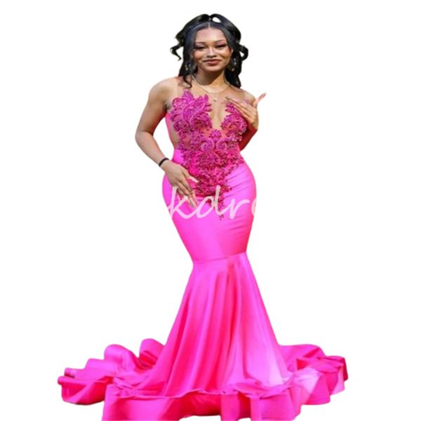 ASO EBI Pink Pink Prom Kleider 2024 Diamant schwarze Mädchen Meerjungfrau Abendkleider Perlen Kristall Seide Satin formelle Verlobungsfeier Elegant Vestios de Fiesta