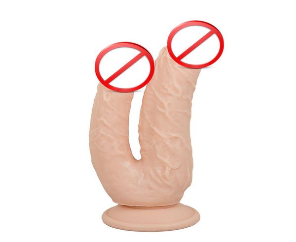 Double Dildo Saugnapfbecher Anal Dildo Realistisches Sexualprodukt für Erwachsene Frau Lesben Doppelpenetration Flirting Queen Spielzeug Doppel -Dong8675224