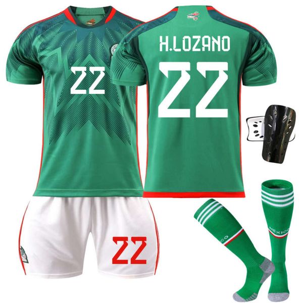 Set di calcio/turisti da tracce da uomo trackuit 2223 Messico Football Jersey No. 14 Home 16 Soccer Jersey Green 9 Raul 22 Lozeno Suit Calzini originali