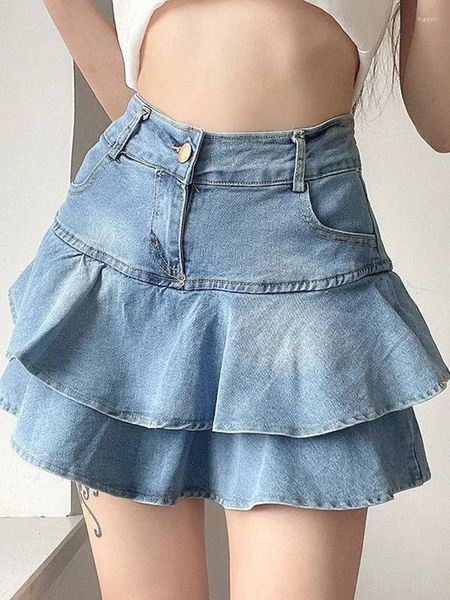 Saias de verão saia de jeans vintage sexy mini jean abluff shorts shorts coreanos de moda coreana high uma linha slim fofa feminina