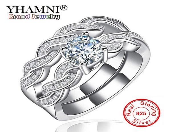 Yhamni Fine Jewelry Classic Marquise CZ Diamond 2 Anelli Siemi solidi 925 Gioielli per feste nuziali a banda d'argento per donne KR1272702234