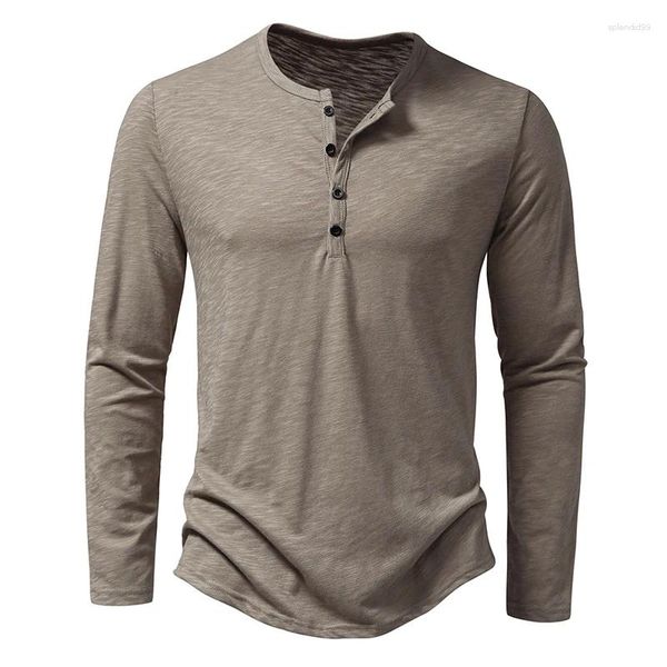 Magliette maschili per le magliette di cotone di fascia alta autunno Henley T-Shirts Fashi