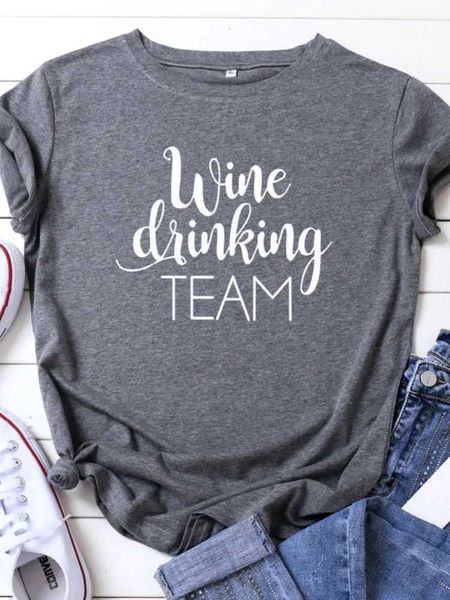 Damen T-Shirt Kurzer Slve Print Clothing Damen T-Shirt Wein Trinkteam Brief Print Frauen T-Shirt O Hals lose Frauen T-Shirt Damen T Y240509