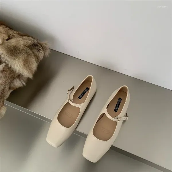 Sapatos casuais 2024 Spring Square Toe Ballet Fashion Heel Low Mary Jane Casaul Silver Shallow Buckle Sone