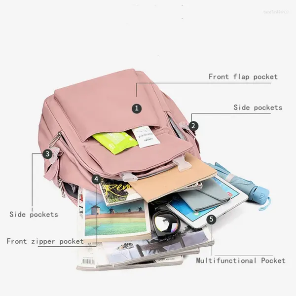 Rucksack Nylon -Rucksäcke für Männer/Frauen Reißverschluss Schwarz/Blau/Green/Pink Schoolbag Multifunktional Casual Travel Bag Computer Zwischenschicht Computer
