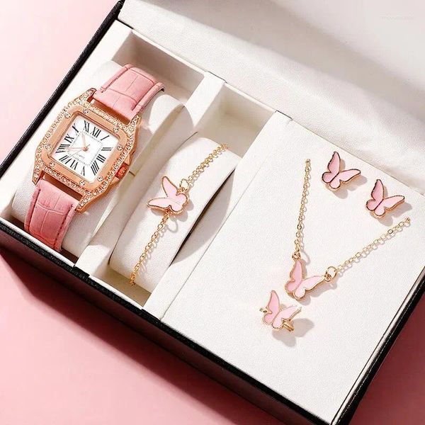 Orologi da polso Luxury Fashion Square Women's Watches Brand Ladies Quartz Owatch da polso Classico Simple Femme Pink Leather Band Relogio Feminino