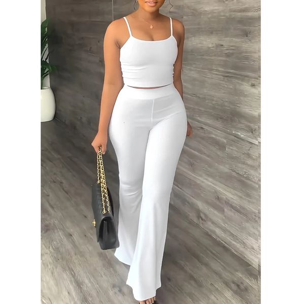 Pant Set Women Summer Sexy Spaghetti Cinger Crop Top Top Pants Sust Fare Suit Casual Simple Solid Two Piece Set Outfit 240509