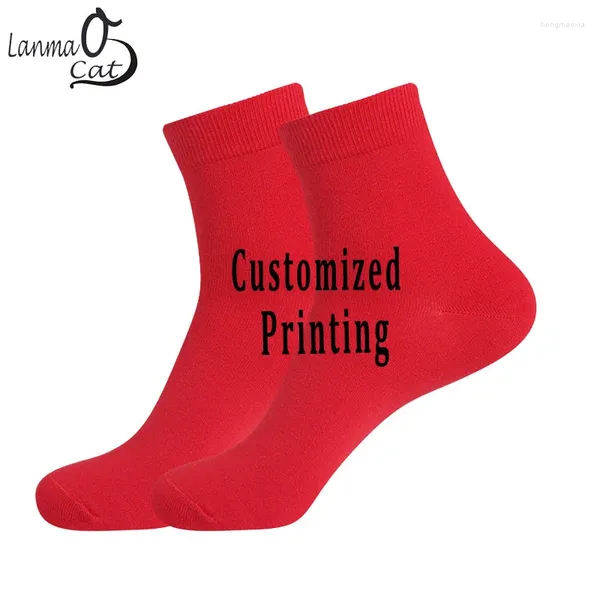 Мужские носки красная хлопковая рождественская печать для мужчин Женщины на заказ подарки мягкие