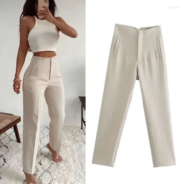 Calça feminina 2024 Office de moda usa cintura alta para mulheres roupas formais calças lápis ladras brancas pretas rosa