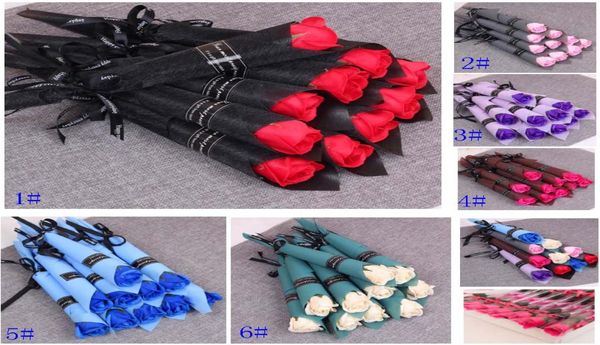 Valentine Day Party Gifts Single Stem Stem Artificial Rose Romantic Wedding Birthday Soop Rose Flor Red Pink Blue DHL Navio HH211270808