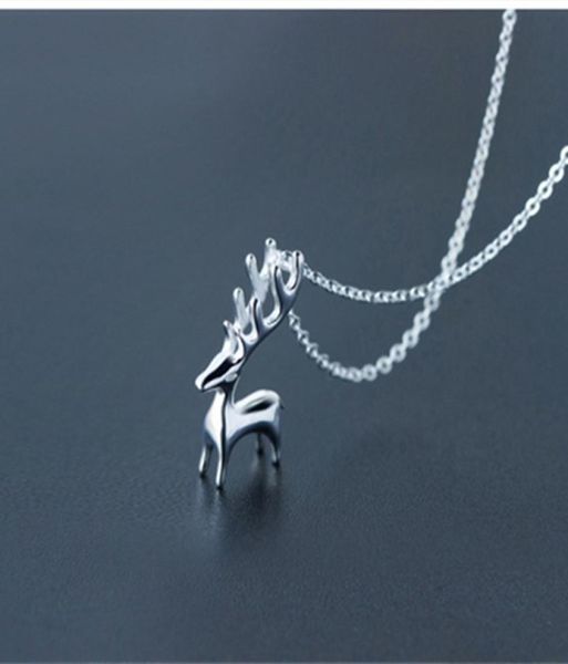 925 Sterling Silber Weiß vergoldeter Schmuck Einfacher Statuen Hirschanhänger Entwürfe Weihnachten Tier Rentier Halskette für Geschenk4973371