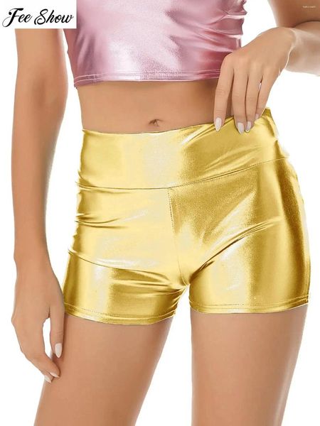 Damenshorts Frauen Metallic Shiny Patent Leder High Taille Short Hosen Rave Party Clubwear Tanztäume