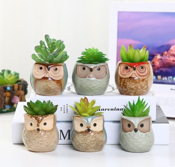 Creative Ceramic Owl Shape Pote de flores Decorações de jardim Novo Plantador de cerâmica Desk Pot Flower Design fofo Plantador suculento JX8819222