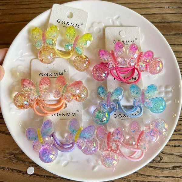 Accessori per capelli 2 pezzi a gradiente colorato perle a bolle di farfalla per ragazze elastiche bande elastiche principessa coglioni per bambini