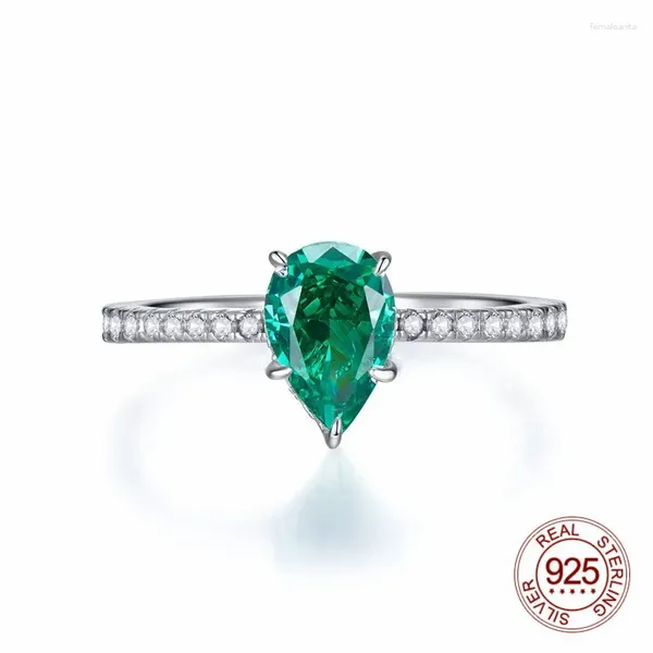 Ringos de cluster Forma da pêra 6x9mm cor roxa verde de alto carbono diamante 5a zircão 925 anel de dedo de prata esterlina