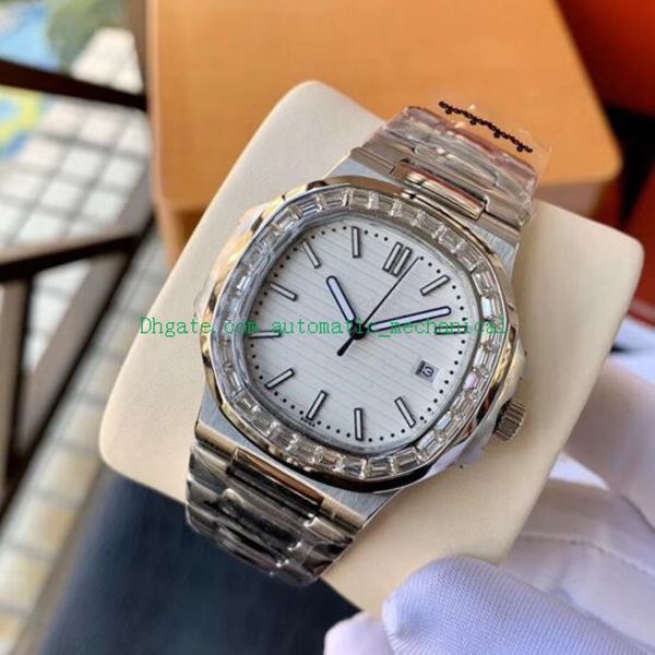Новый 18 -километровый белый золото 5711 Baguette Diamond Watch 316L Стальной браслет 40 -мм автоматическое мужское модное мужчина часов смотрит роскошные часы Новая версия 264K