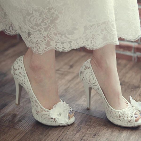 Scarpe eleganti lussuosa pizzo bianco peep toe koren wedding wedding fashion piattaforma di tacco da stiletto motose