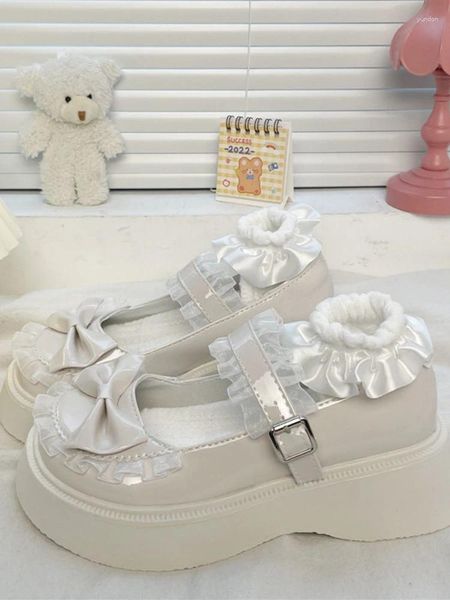 Sapatos casuais mary janes japonês estilo mulher arco renda fivela design sandálias planas não deslizam kawaii fofo lolita senhoras verão 2024