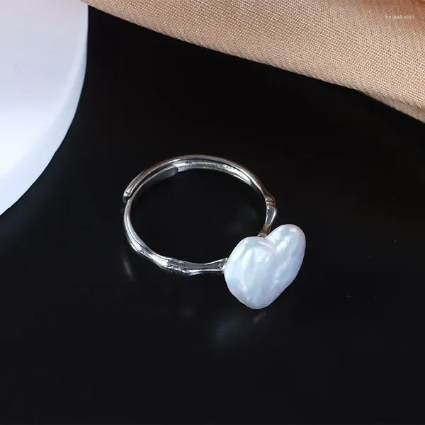 Anelli a grappolo perla barocca del cuore coreano per donne 925 fedi nuziali in argento sterling ad anello di acqua dolce naturale di gioielli da sposa