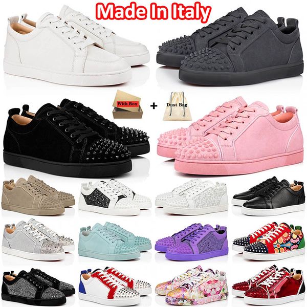 Mit Box 2024 Männer Red Bottoms Turnschuhe Kleidschuhe in Italien Plattform Low Spikes Low-Top Cut Sladers Herren Frauen Flat Trainer Bottom Schuh EUR 35-47