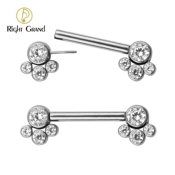 Ringos de mamilo Right Grand ASTM F136 Titanium 14g CZ mamilo de cluster barbell Sexy Nippleing Body Piercing Jewelry Bar Comprimento de 14/16mm Y240510