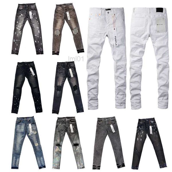 Mens Jeans Street Fashion Designer Purple Jeans Bubbons Fly Black Elastico Elastico Skinny Scepping Jeans Buttons Fly Hip Hop Brand Pants Jeans per donne bianche nere p