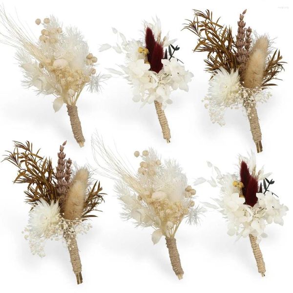 Dekoratif çiçekler 6pcs düğün mini boho buket boutonnieres çeşitli kuru çiçek erkekler için ev sonbahar doğum günü masa dekor