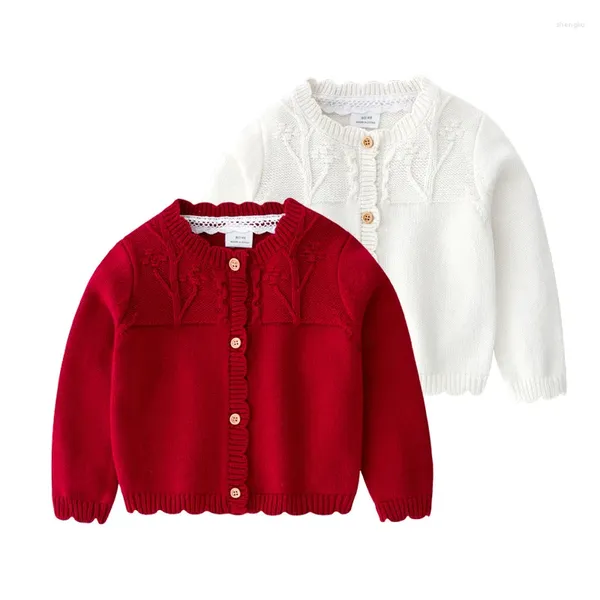 Jackets Girl Fashion Roupos Born Baby Coat Kids Outwear para a criança suéter vermelho branco 0-4y