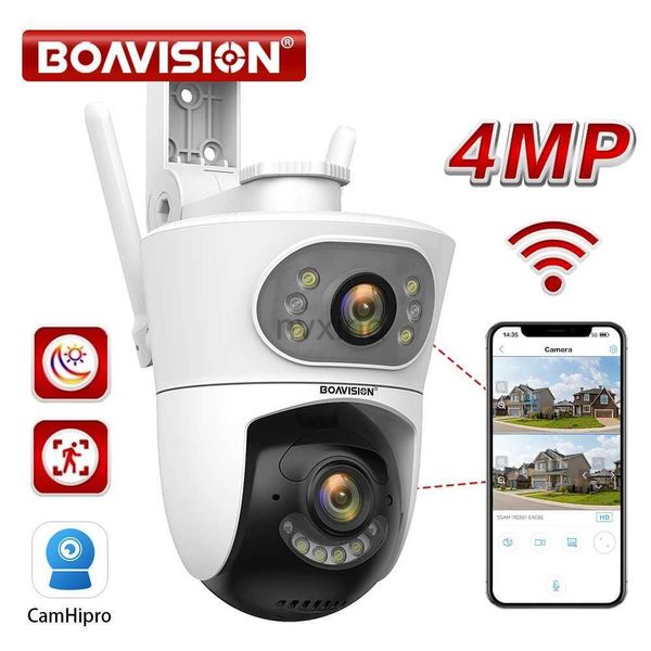 Telecamere ip telecamera di sorveglianza WiFi 4MP Dual Lens Schermo a doppio schermo PTZ AI Tracciamento automatico Colore Night Vision Audio Security Camera D240510