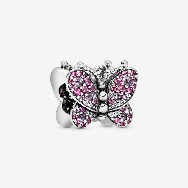 100% 925 Sterling Silver Pink Pave Butterfly Charms Fit Fit Original European Charm Bracelet Moda Mulheres Jóias de Jóias de Casamento Acces 264m