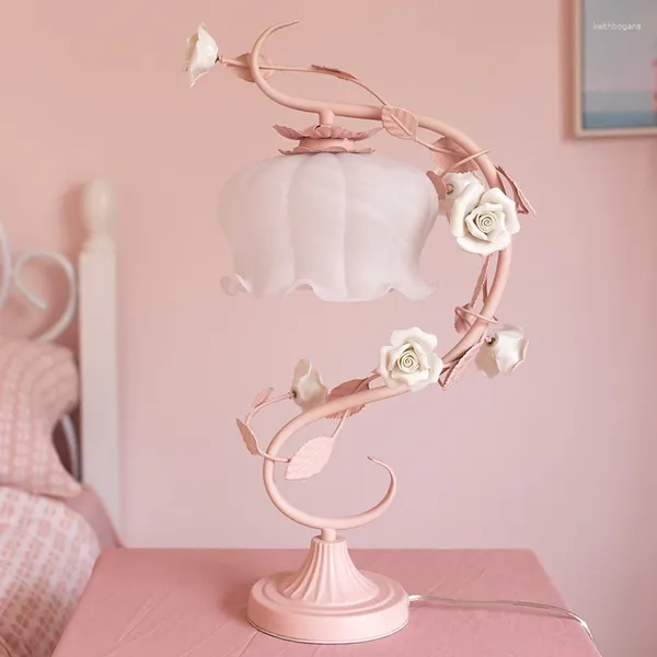 Masa lambaları Romantik Avrupa tarzı pembe lamba yatak odası prenses gül çiçek kız kalp çocuk odası başucu lb100901