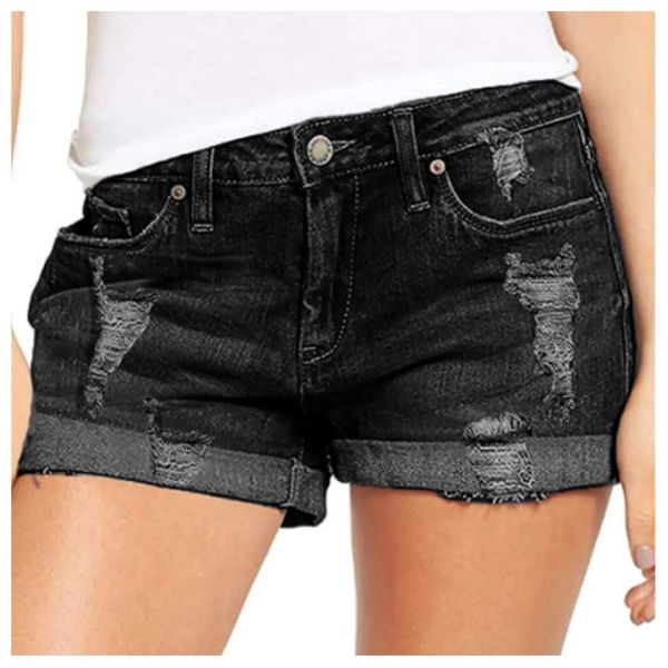 Frauen Shorts Frauen Sommerhosen sexy Jeans hohe Taille Schlanke Loch Shorts Hose Rolled Denim Shorts Vintage Hole Summer Casual Pocket Kleidung Y240504