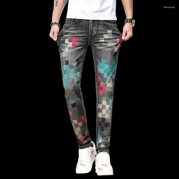 Herren Jeans 2024 Lackdruck Street Design Denim Fashion Scratch Slim Slim High-Out-Vintage-Persönlichkeit Skinny Hosen