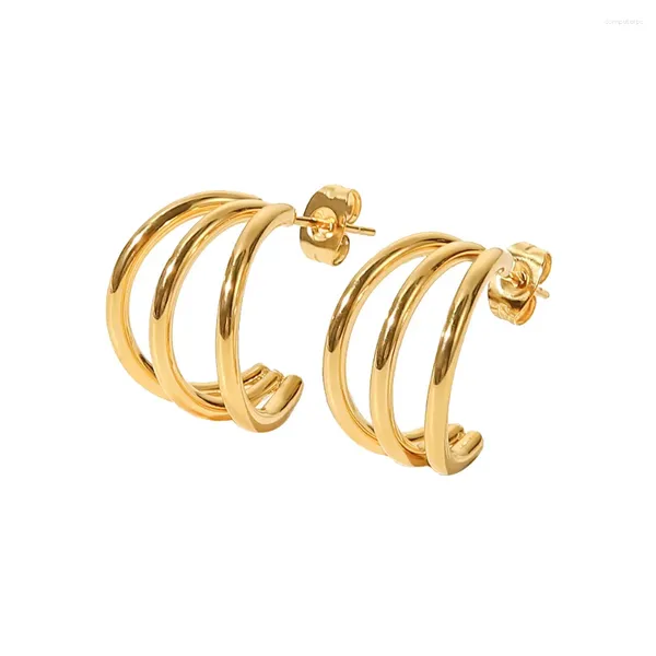 Orecchini a cerchio Uworld Charm Metal a strati a tre righe per donne in acciaio inossidabile colore in oro inossidabile 18 k Dono alla moda alla moda.