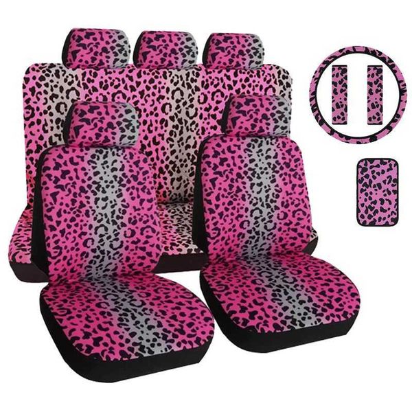 Capas de assento de carro capa universal de assento de carro em 3d estampa de leopardo rosa com estofamento de carro protetor de assento na capa do assento de carro T240509