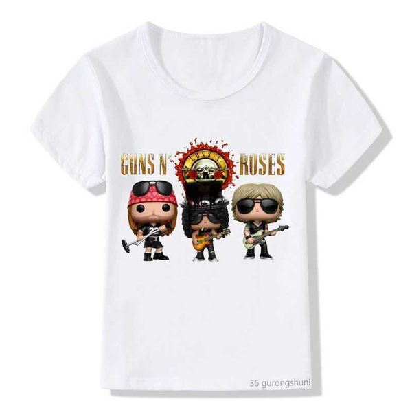 T-shirt per bambini Stampa slash rock band gun gun roses t-shirt maniche corte gocce estate ragazza girl golf casual maglietta per bambini top di moda t240509