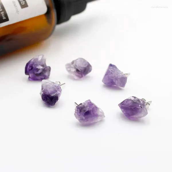 Bolzenohrringe Naturstein lila Kristallohrring Unregelmäßige echte Amethysts Geode für Frauen unpolierter Schmuck